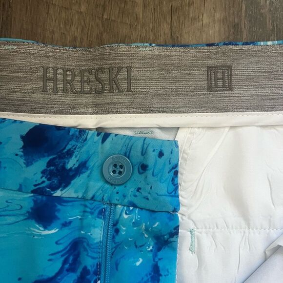 Hreski Mens Golf Pants Straight Leg Ankle Chino Pockets Abstract Marbled Blue 38 - Picture 4 of 7